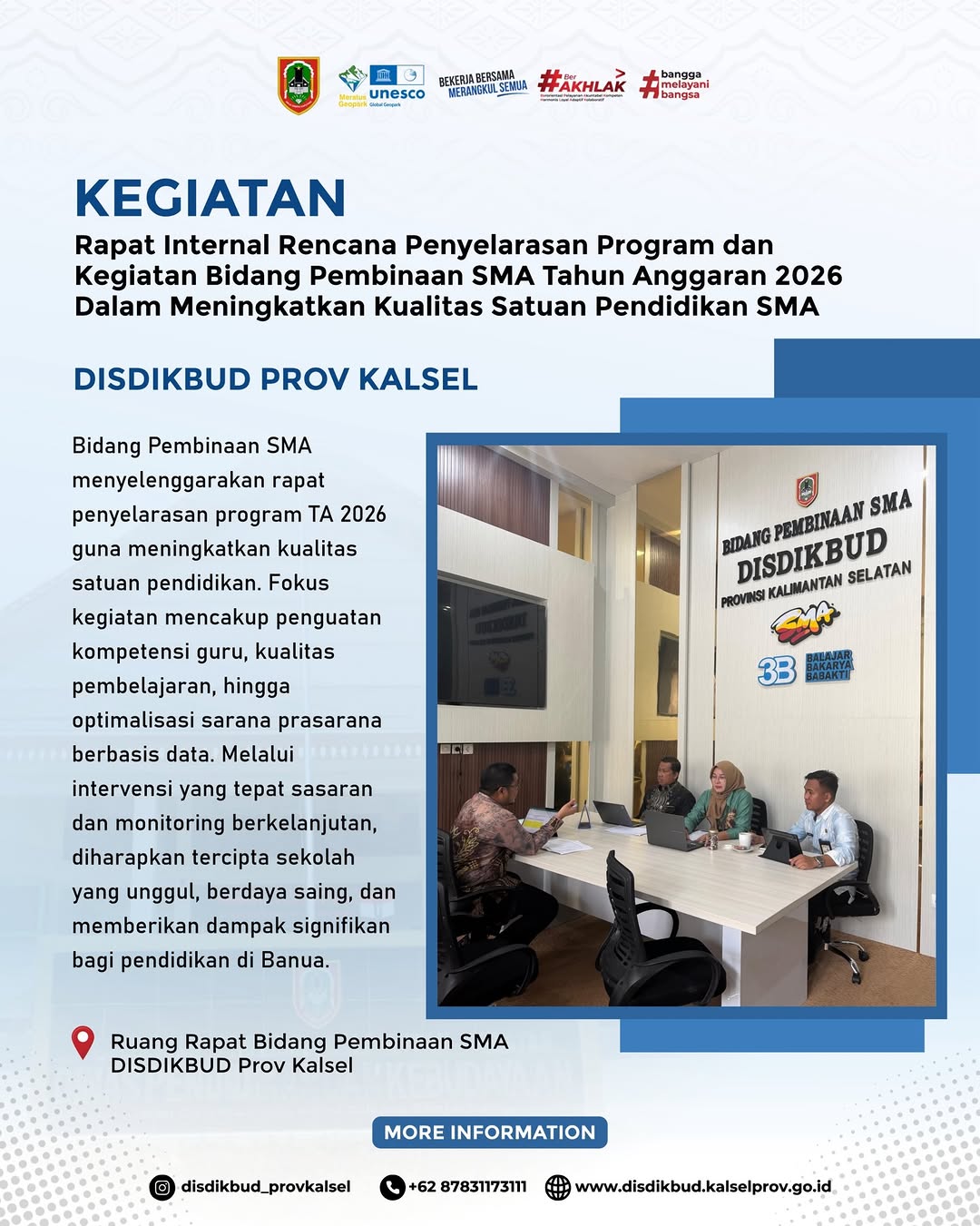Rapat Internal Rencana Penyelarasan Program dan Kegiatan Bidang Pembinaan SMA Tahun Anggaran 2026 Dalam Meningkatkan Kualitas Satuan Pendidikan SMA
