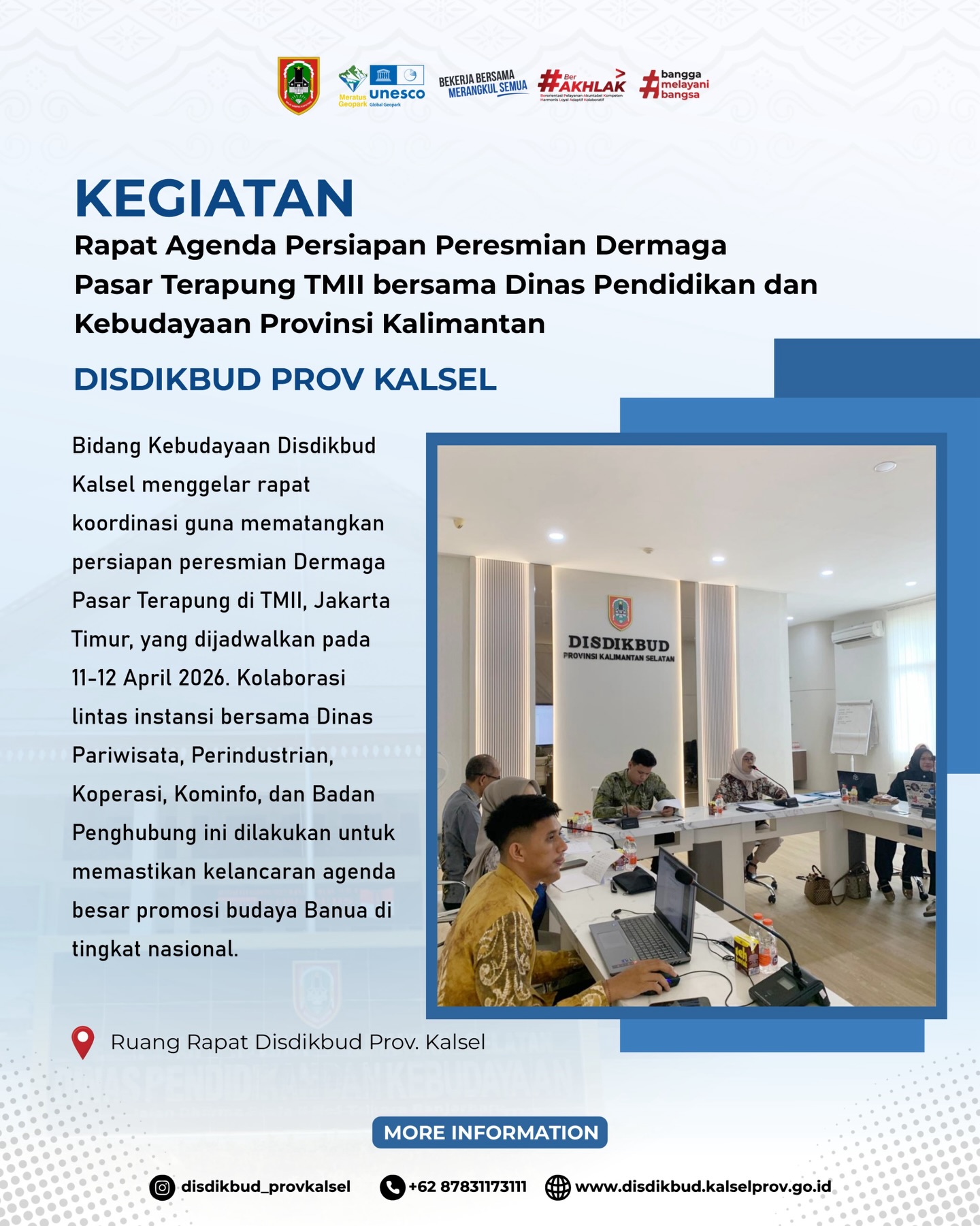 Rapat Agenda Persiapan Peresmian Dermaga Pasar Terapung TMII bersama Dinas Pendidikan dan Kebudayaan Provinsi Kalimantan Selatan
