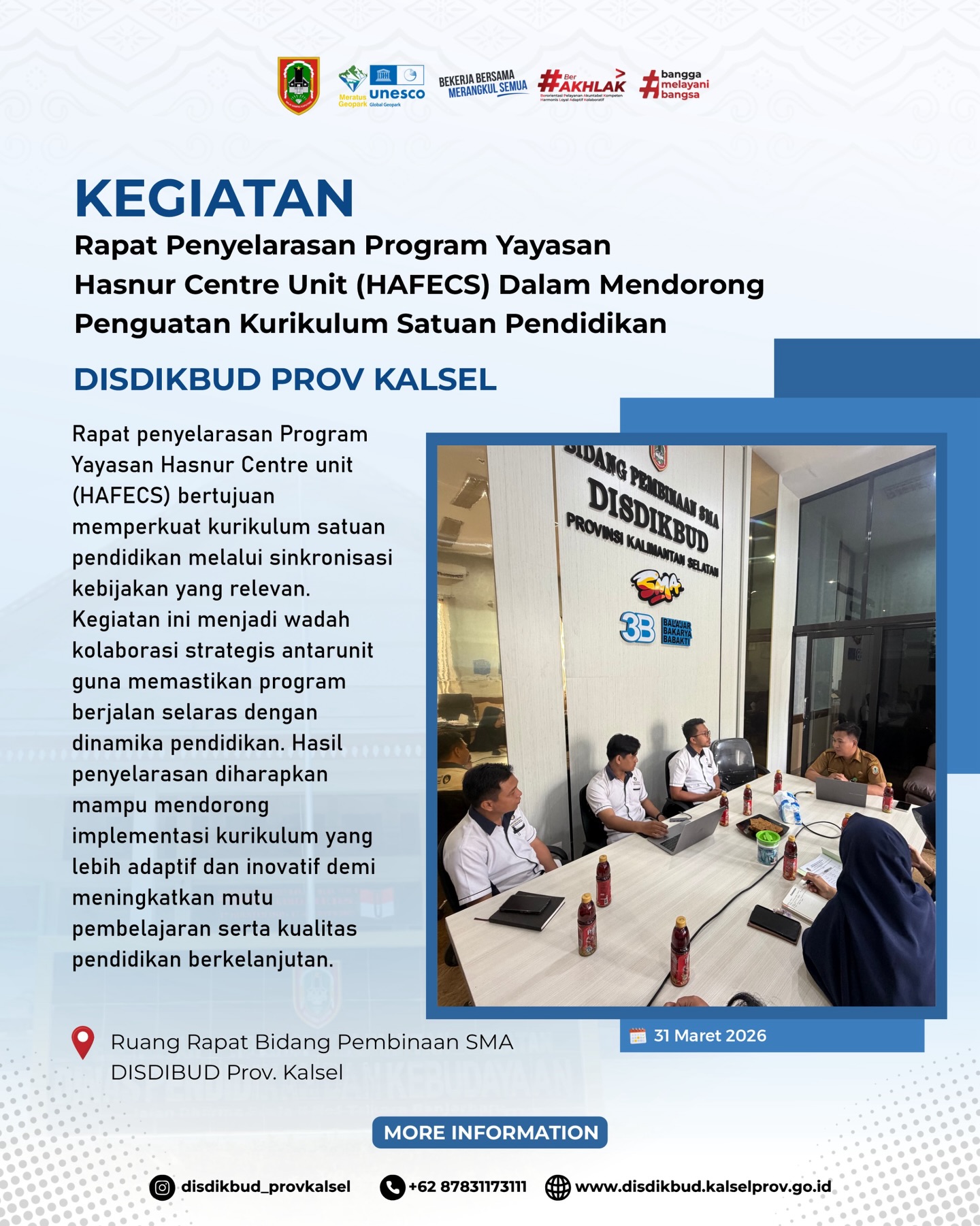 Rapat Penyelarasan Program Yayasan Hasnur Center Unit (HAFECS) Dalam Mendorong Penguatan Kurikulum Satuan Pendidikan